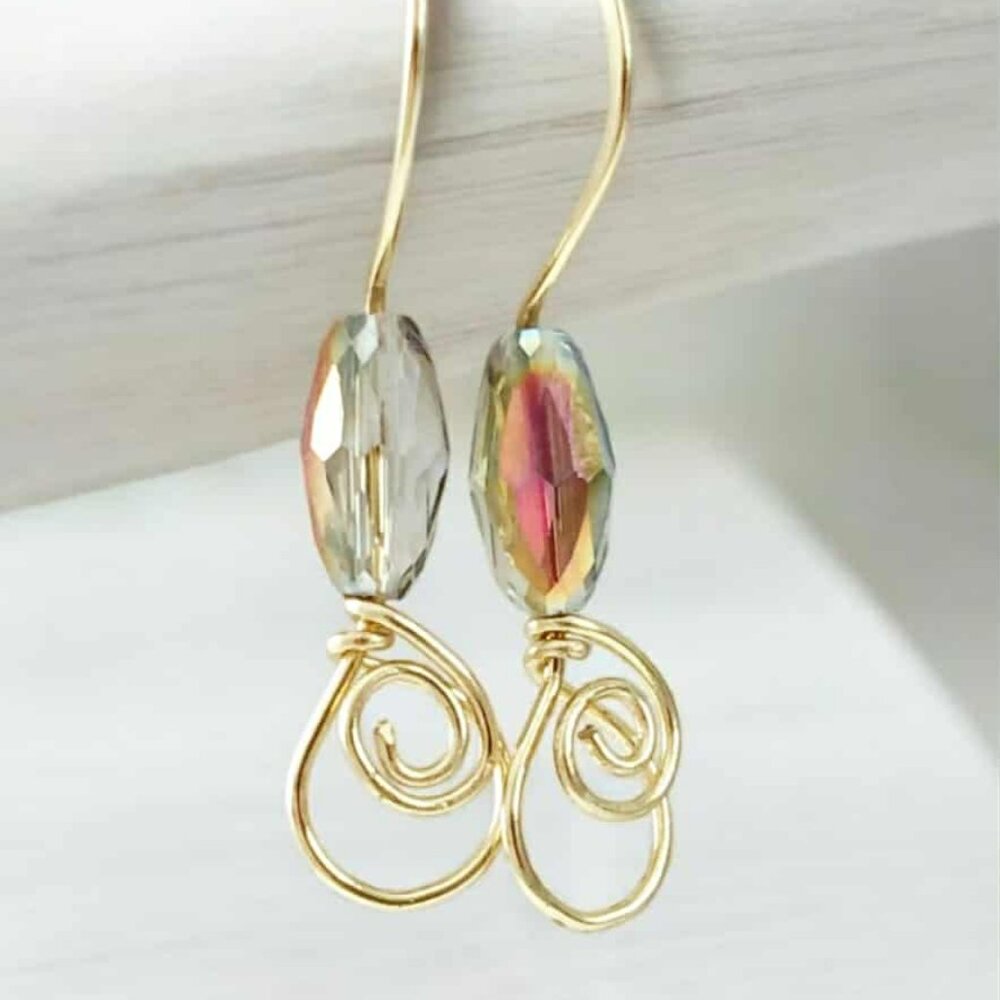 Boho Chic Beaded Dangle Earrings, Faceted Glass Jewelry, Artisan 1.5"